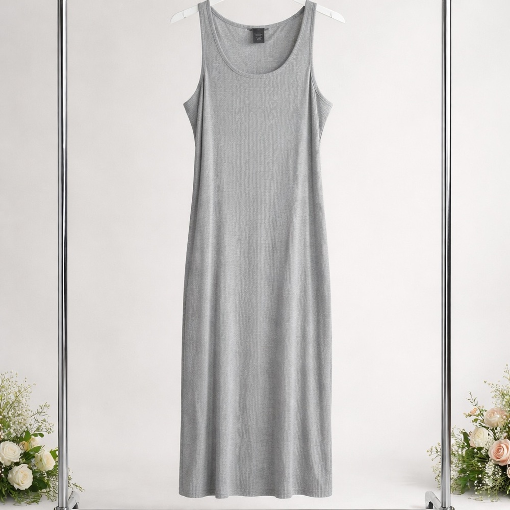 Rouge Ribbed Tank Maxi Dress 2X Minimalist Bodycon Lounge Gray Summer Skandigirl - Picture 2 of 3